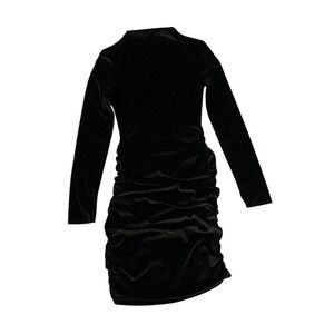 SHEIN Womens Black Velvet Mock Neck Long Sleeve Ruched Bodycon Mini Dress XS